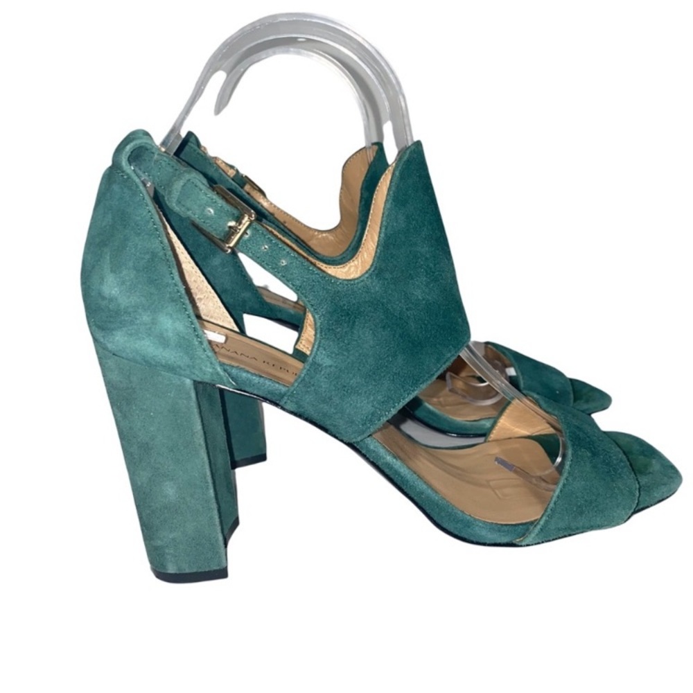 Banana Republic Green Blue Teal Suede Block Heel Sandals Size 8.5 Blyss